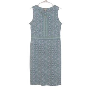 NWT Talbots Womens Small Green Blue Floral Tile Print Sleeveless Shift Dress